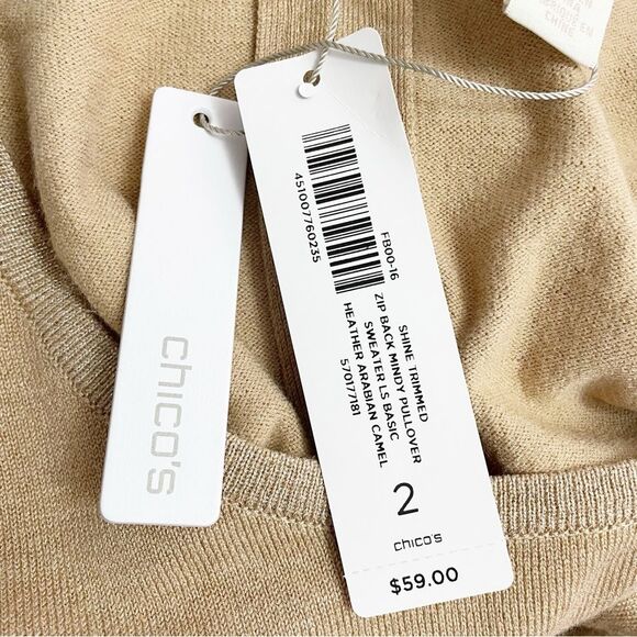 NWT Chico’s Shine-Trim Mindy Pullover in Heather Arabian Camel Size 2 | Large - Picture 11 of 14